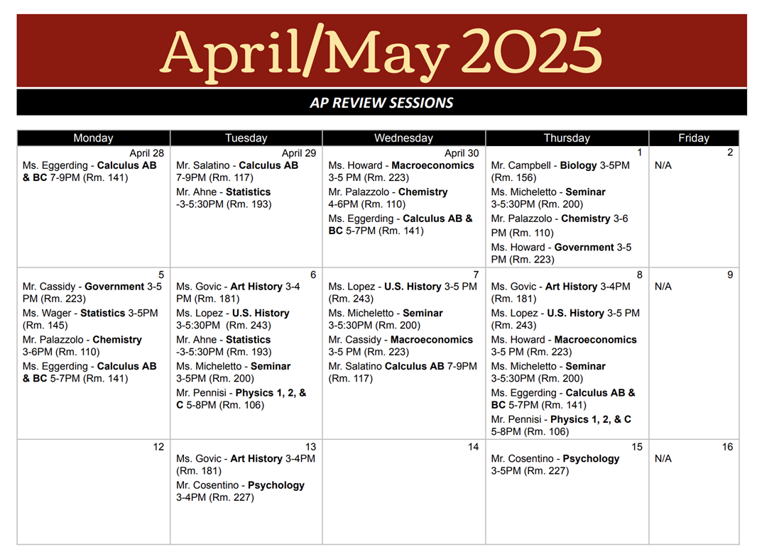 April May AP Calendar 2025